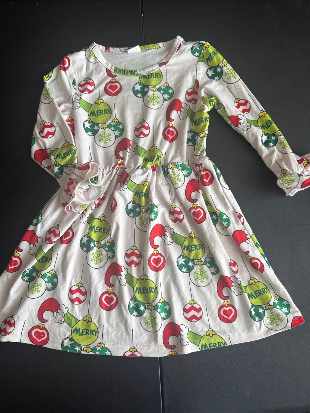 Girls' Merry Ornament Holiday Dress - White with Red & Green